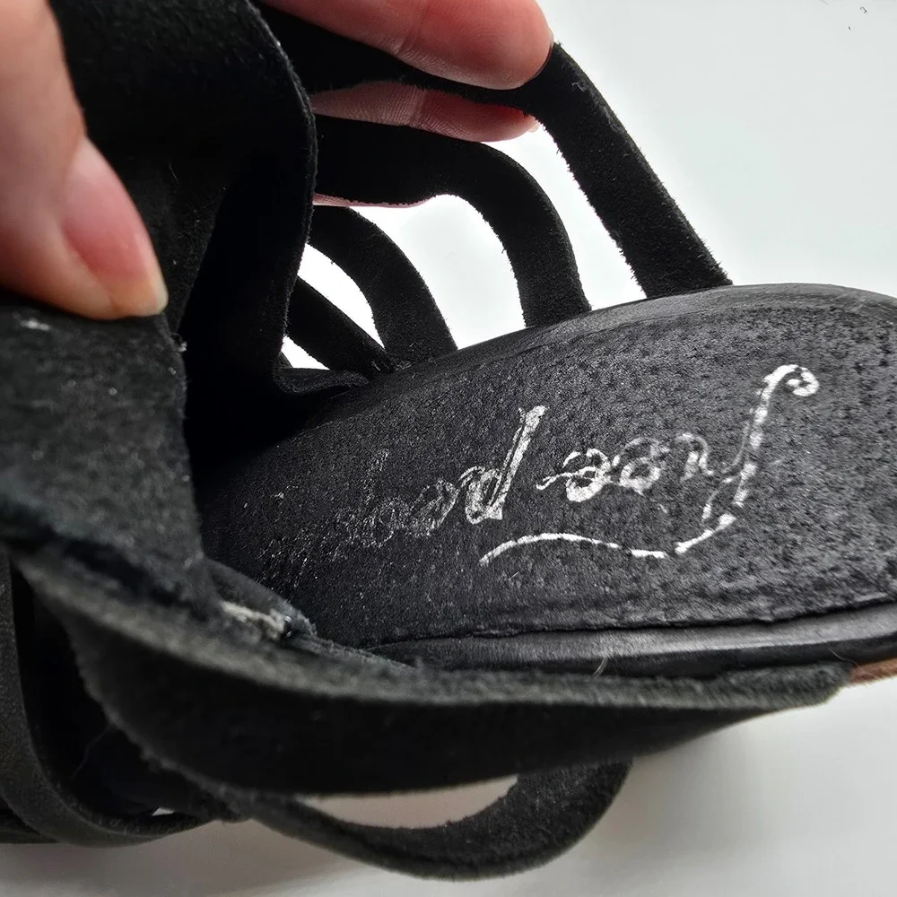 Free People Byron Mules Black Suede Leather Strappy Clog Heels‎ Size 38